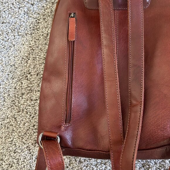 Wild West Los Angeles Leather Backpack Adjustable Straps & Plaid Interior Brown - Picture 5 of 13